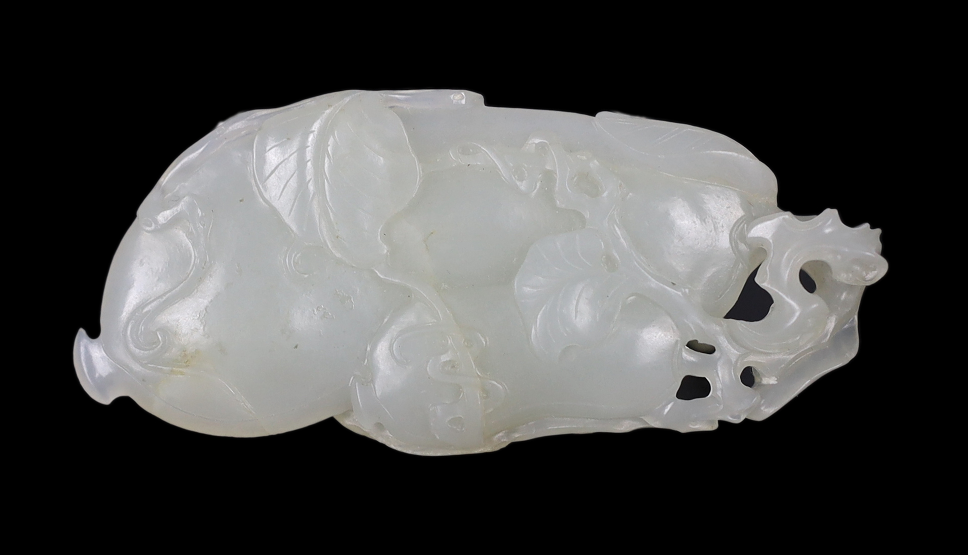 A Chinese white jade pendant, carved as a gourd, Qianlong period